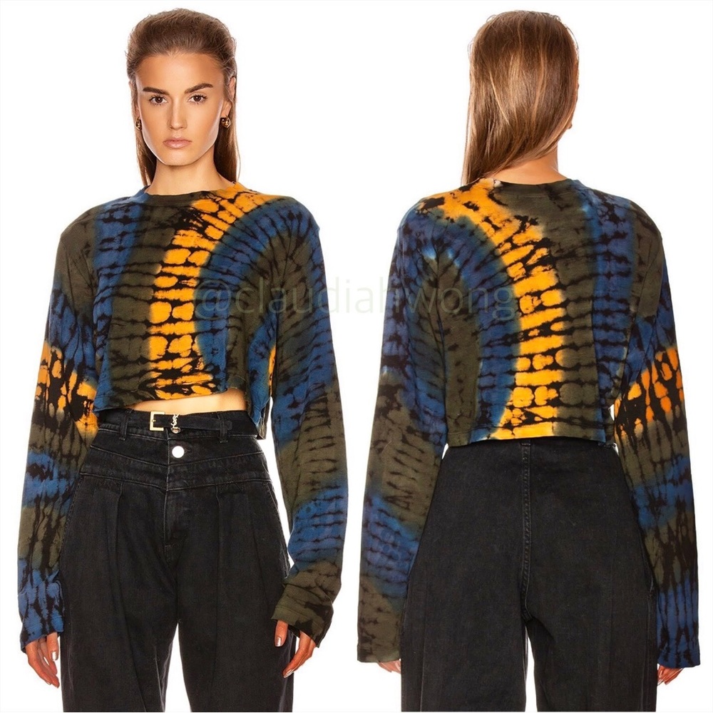 COTTON CITIZEN Tokyo Tie Dye Crop Long Sleeve Top in Deep Sea